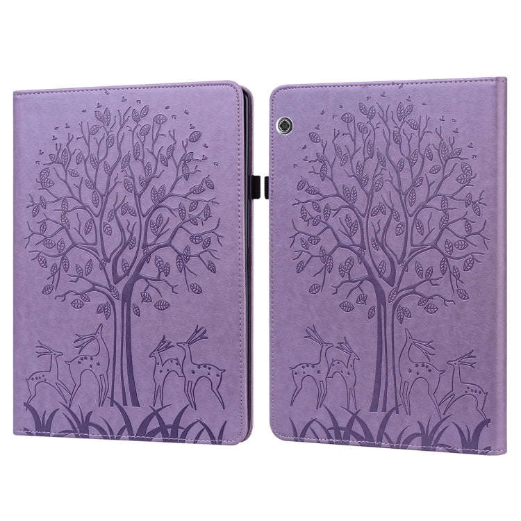 Tree & Deer Pattern Pressed Printing Horizontal Flip PU Leather Case with Holder & Card Slots, Fo...