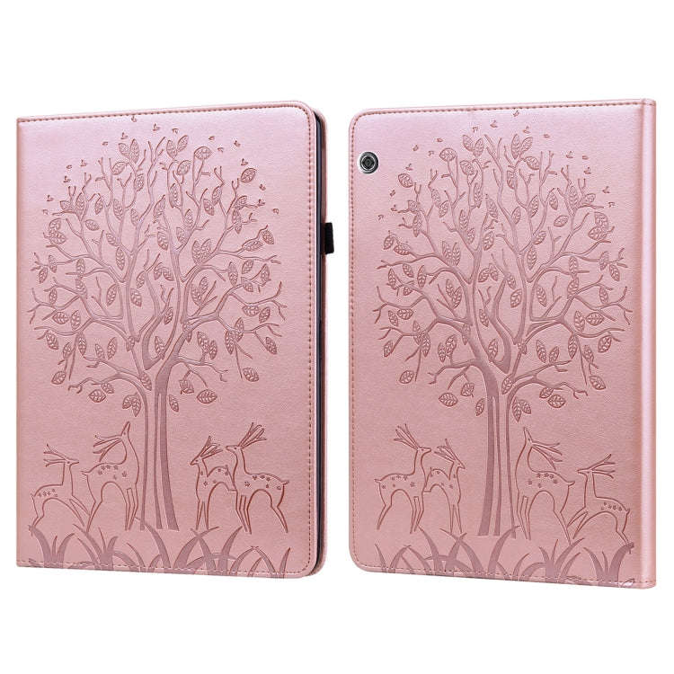 Tree & Deer Pattern Pressed Printing Horizontal Flip PU Leather Case with Holder & Card Slots, Fo...
