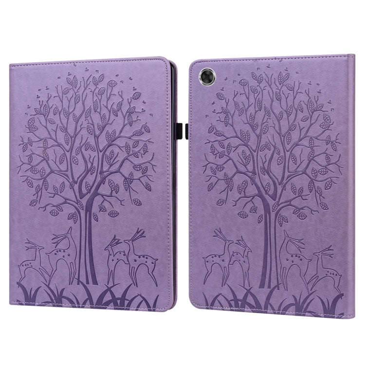 Tree & Deer Pattern Pressed Printing Horizontal Flip PU Leather Case with Holder & Card Slots, Fo...