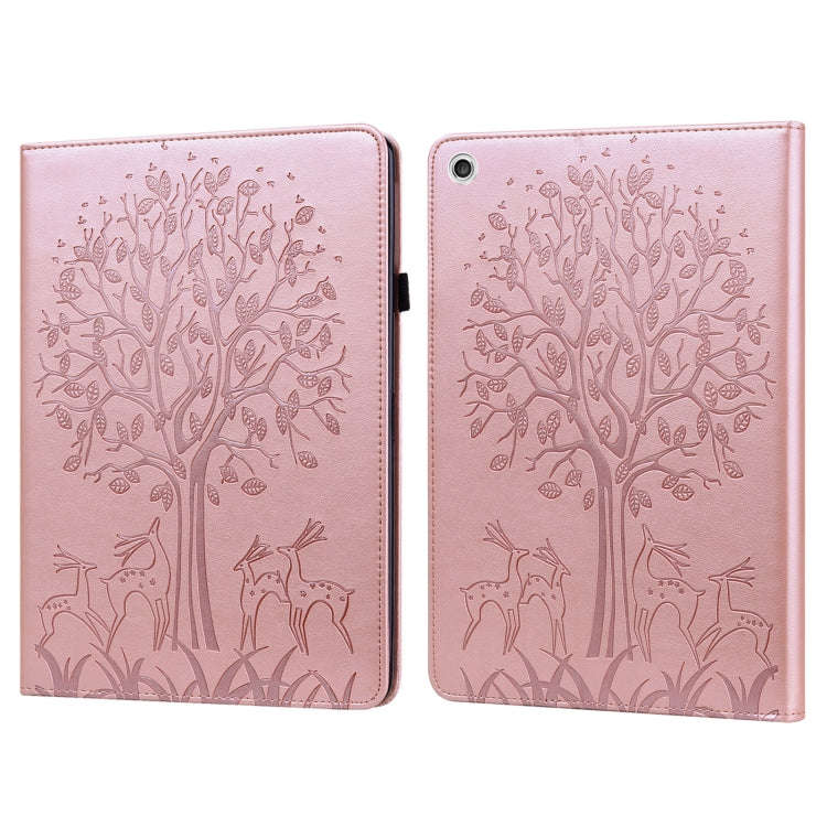 Tree & Deer Pattern Pressed Printing Horizontal Flip PU Leather Case with Holder & Card Slots, Fo...