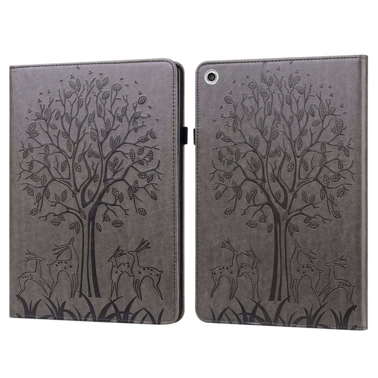 Tree & Deer Pattern Pressed Printing Horizontal Flip PU Leather Case with Holder & Card Slots, Fo...