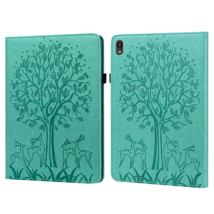 Tree & Deer Pattern Pressed Printing Horizontal Flip PU Leather Case with Holder & Card Slots, Fo...