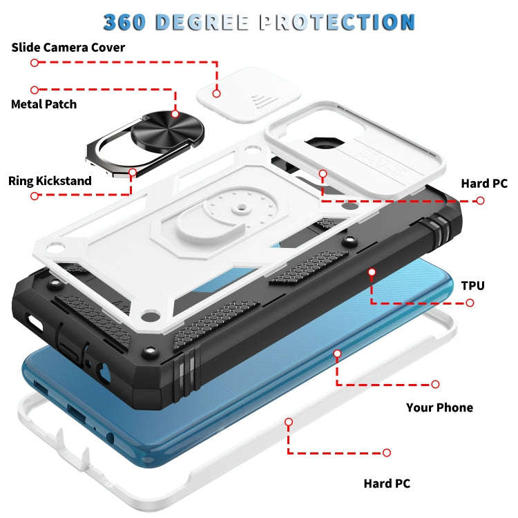 Sliding Camera Cover Design TPU + PC Protective Case with 360 Degree Rotating Holder & Card Slot,...