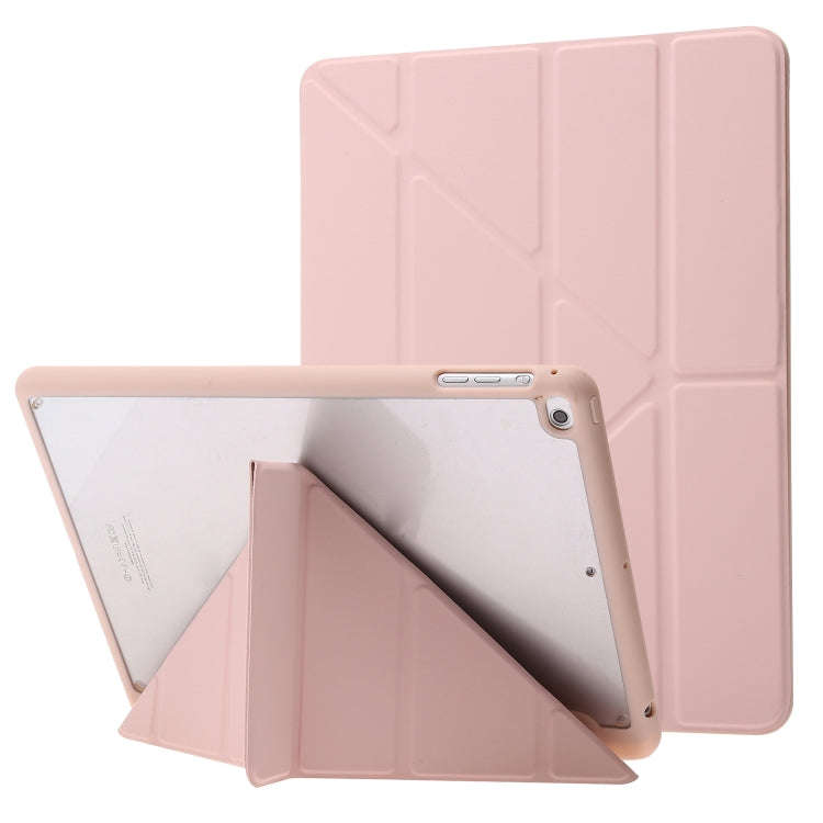 Deformation Transparent Acrylic Horizontal Flip PU Leather Case with Multi-folding Holder & Sleep...