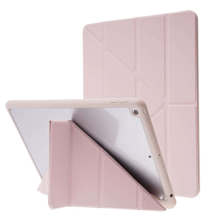 Deformation Transparent Acrylic Horizontal Flip PU Leather Case with Multi-folding Holder & Sleep...