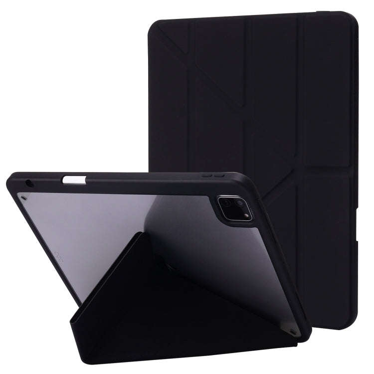 Deformation Transparent Acrylic Horizontal Flip PU Leather Case with Multi-folding Holder & Sleep...