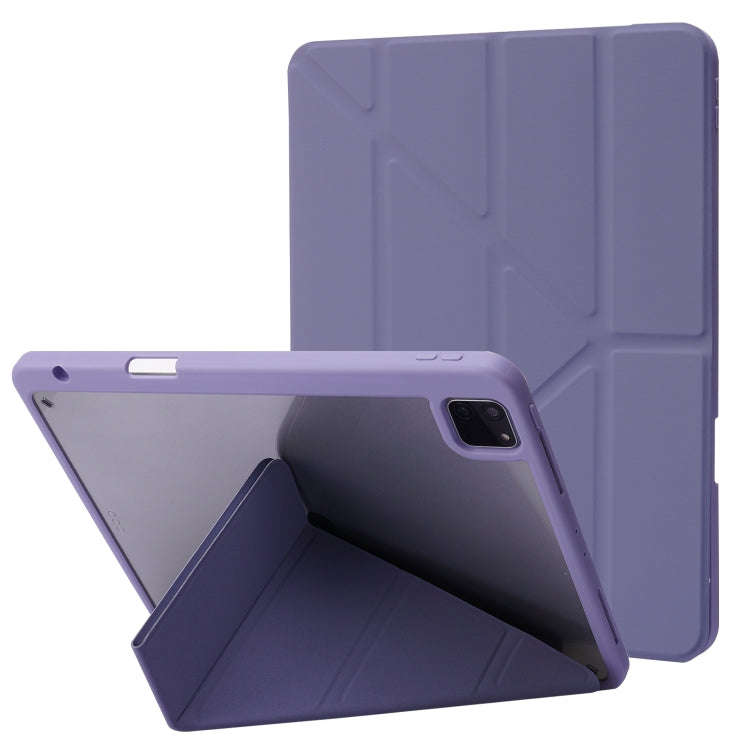 Deformation Transparent Acrylic Horizontal Flip PU Leather Case with Multi-folding Holder & Sleep...