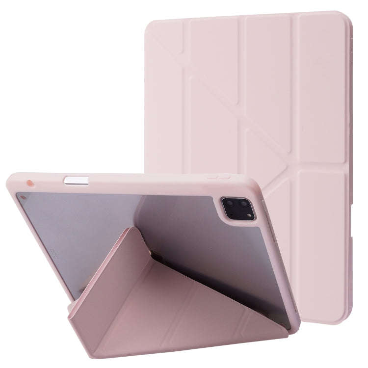 Deformation Transparent Acrylic Horizontal Flip PU Leather Case with Multi-folding Holder & Sleep...