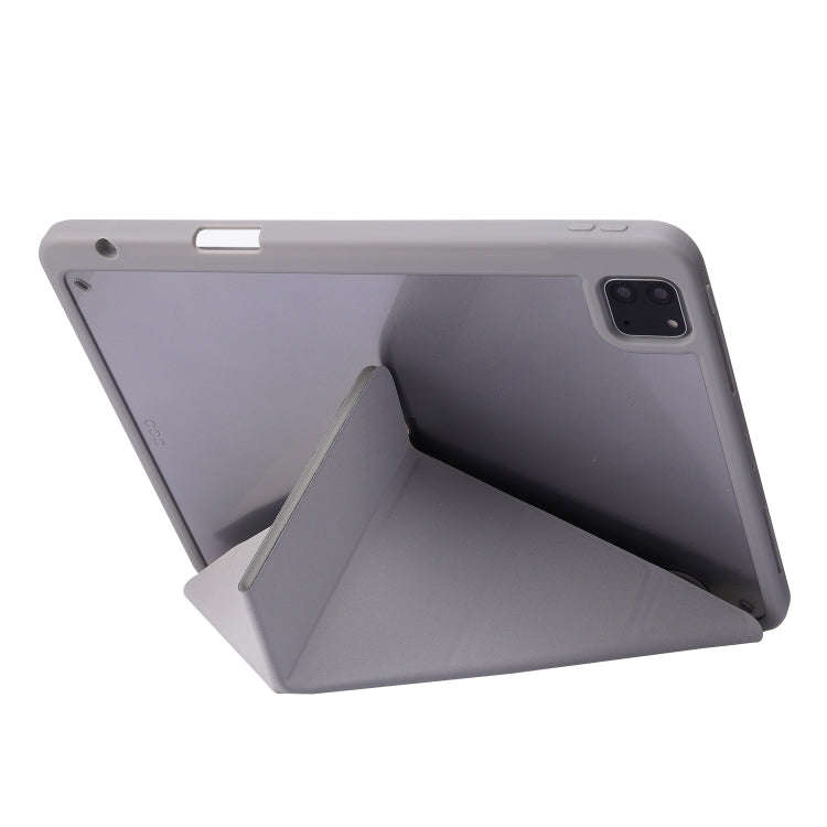 Deformation Transparent Acrylic Horizontal Flip PU Leather Case with Multi-folding Holder & Sleep...