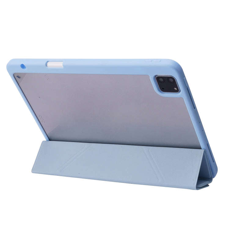 Deformation Transparent Acrylic Horizontal Flip PU Leather Case with Multi-folding Holder & Sleep...