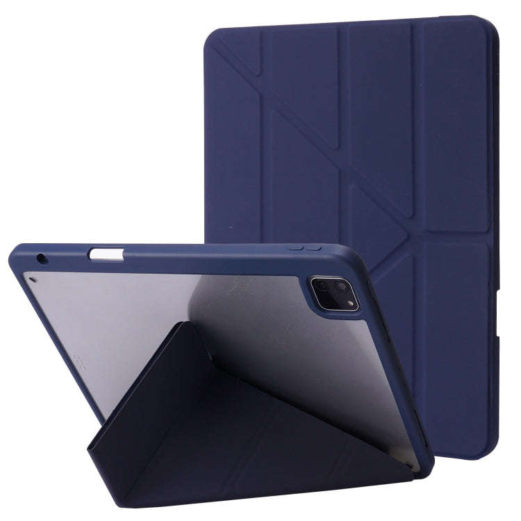 Deformation Transparent Acrylic Horizontal Flip PU Leather Case with Multi-folding Holder & Sleep...