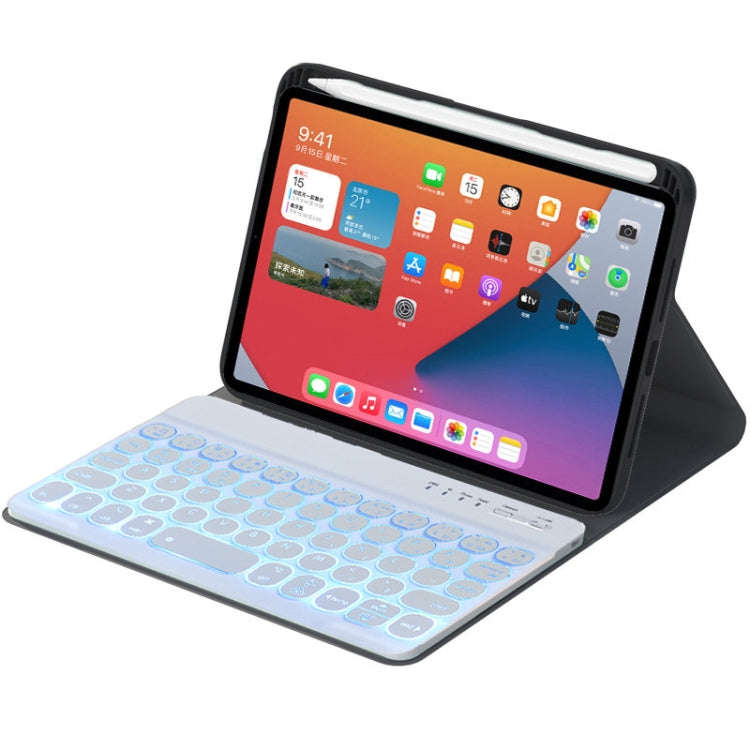 HY006D Round Keys Detachable Bluetooth Keyboard Leather Case with Colorful Backlight & Holder for...