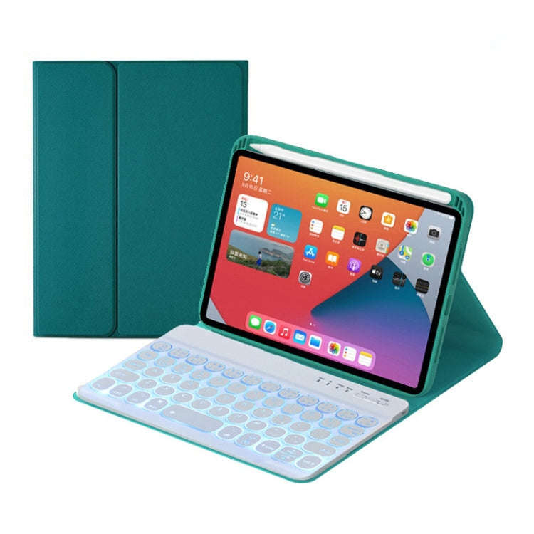 HY006D Round Keys Detachable Bluetooth Keyboard Leather Case with Colorful Backlight & Holder for...