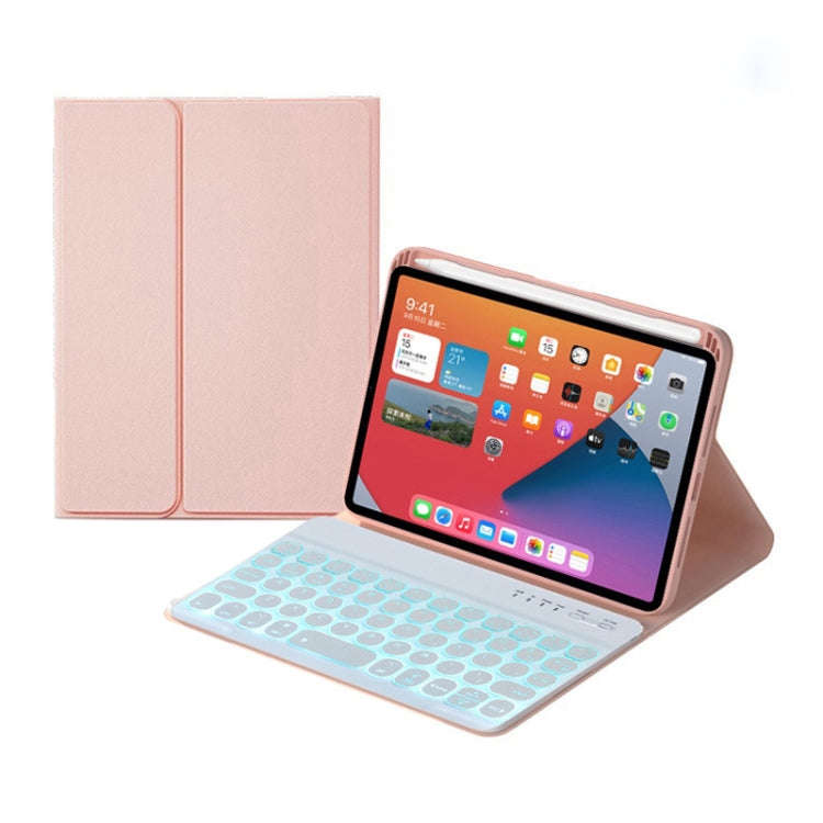 HY006D Round Keys Detachable Bluetooth Keyboard Leather Case with Colorful Backlight & Holder for...