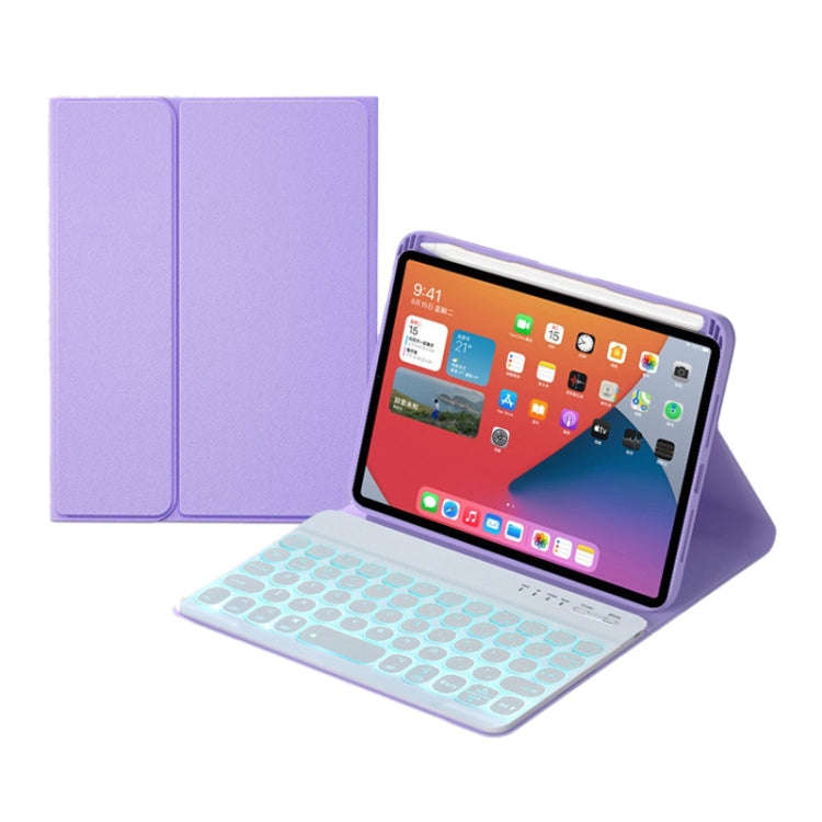 HY006D Round Keys Detachable Bluetooth Keyboard Leather Case with Colorful Backlight & Holder for...