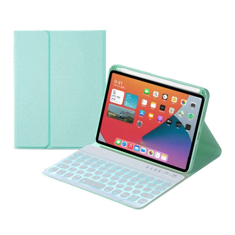 HY006D Round Keys Detachable Bluetooth Keyboard Leather Case with Colorful Backlight & Holder for...