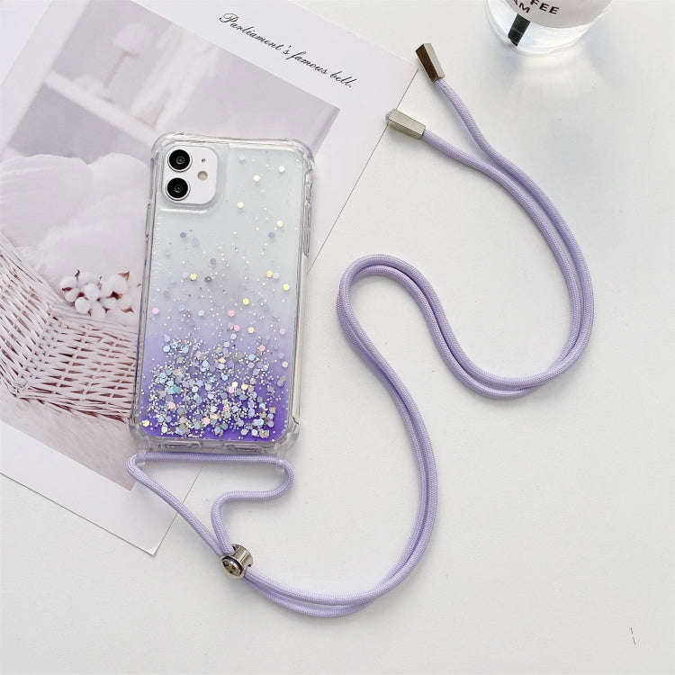 Gradient Glitter Powder Epoxy TPU Thickened Acrylic Shockproof Case with Round Neck Lanyard, For ...