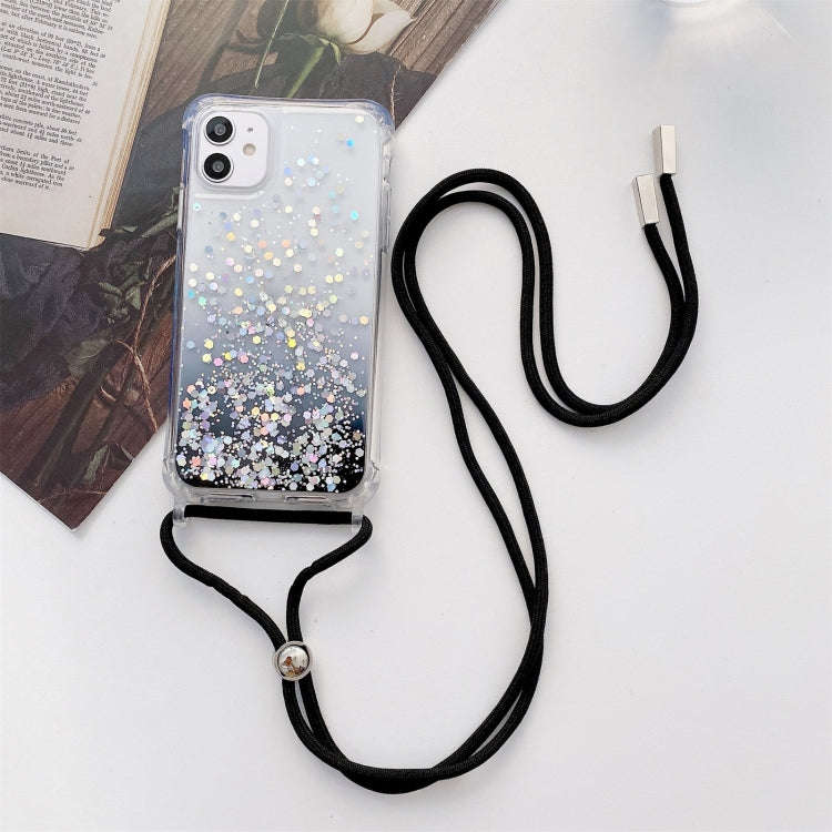 Gradient Glitter Powder Epoxy TPU Thickened Acrylic Shockproof Case with Round Neck Lanyard, For ...