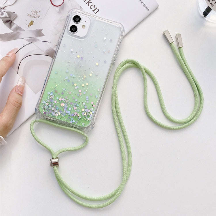 Gradient Glitter Powder Epoxy TPU Thickened Acrylic Shockproof Case with Round Neck Lanyard, For ...
