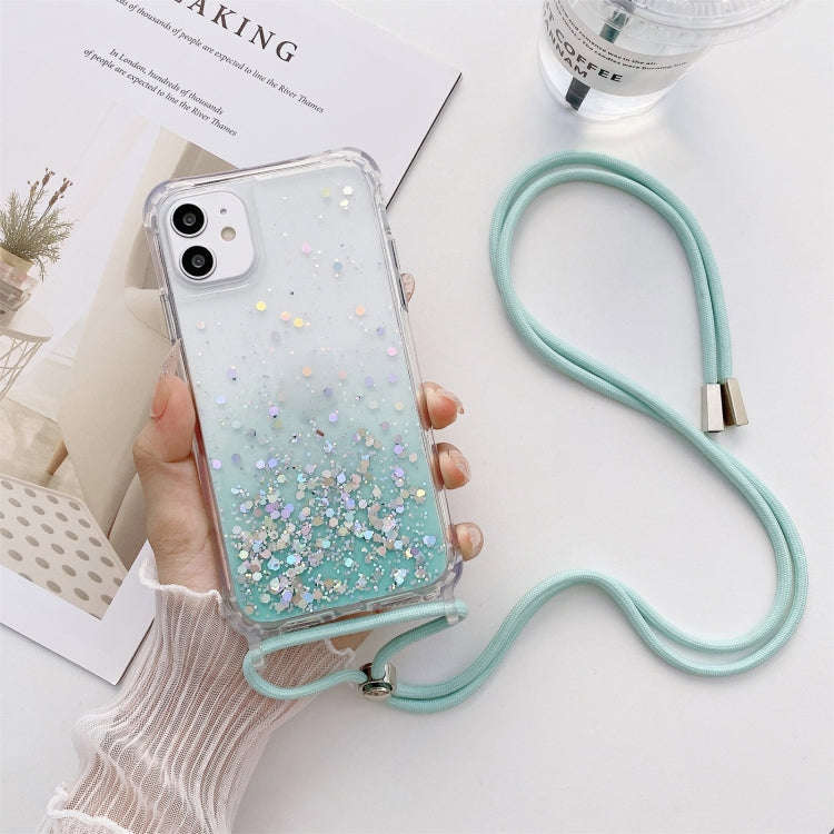 Gradient Glitter Powder Epoxy TPU Thickened Acrylic Shockproof Case with Round Neck Lanyard, For ...