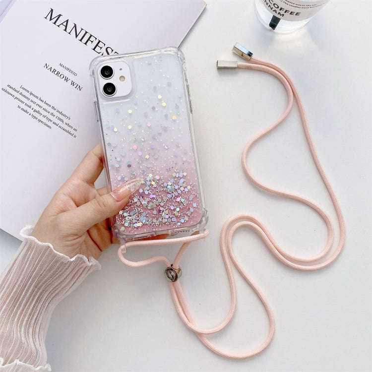 Gradient Glitter Powder Epoxy TPU Thickened Acrylic Shockproof Case with Round Neck Lanyard, For ...