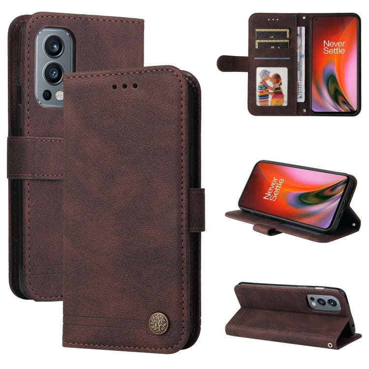 Skin Feel Life Tree Metal Button Horizontal Flip Leather Case with Holder & Card Slot & Wallet & ...