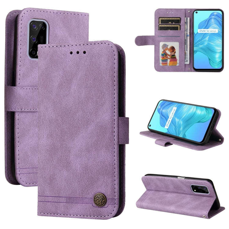 Skin Feel Life Tree Metal Button Horizontal Flip Leather Case with Holder & Card Slot & Wallet & ...