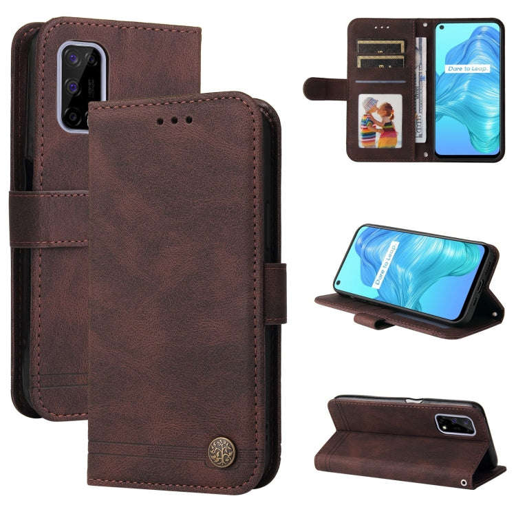 Skin Feel Life Tree Metal Button Horizontal Flip Leather Case with Holder & Card Slot & Wallet & ...