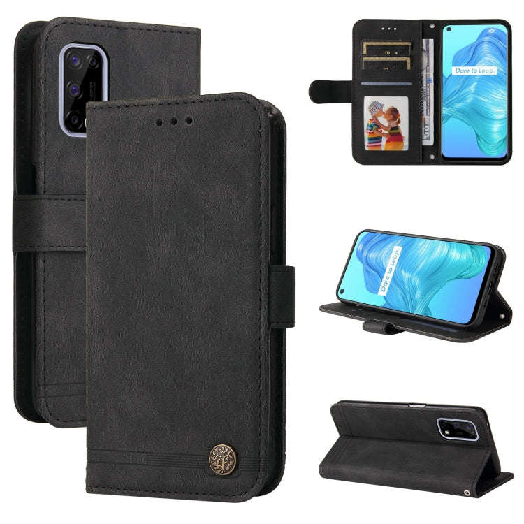 Skin Feel Life Tree Metal Button Horizontal Flip Leather Case with Holder & Card Slot & Wallet & ...
