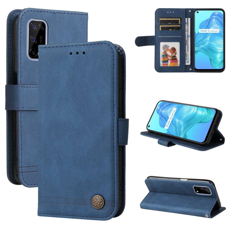 Skin Feel Life Tree Metal Button Horizontal Flip Leather Case with Holder & Card Slot & Wallet & ...