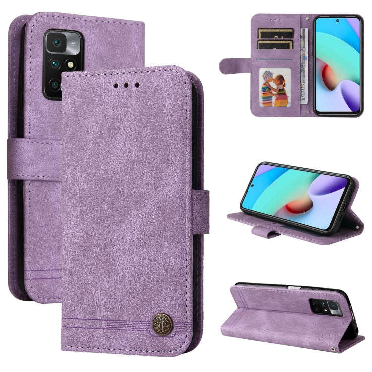 Skin Feel Life Tree Metal Button Horizontal Flip Leather Case with Holder & Card Slot & Wallet & ...