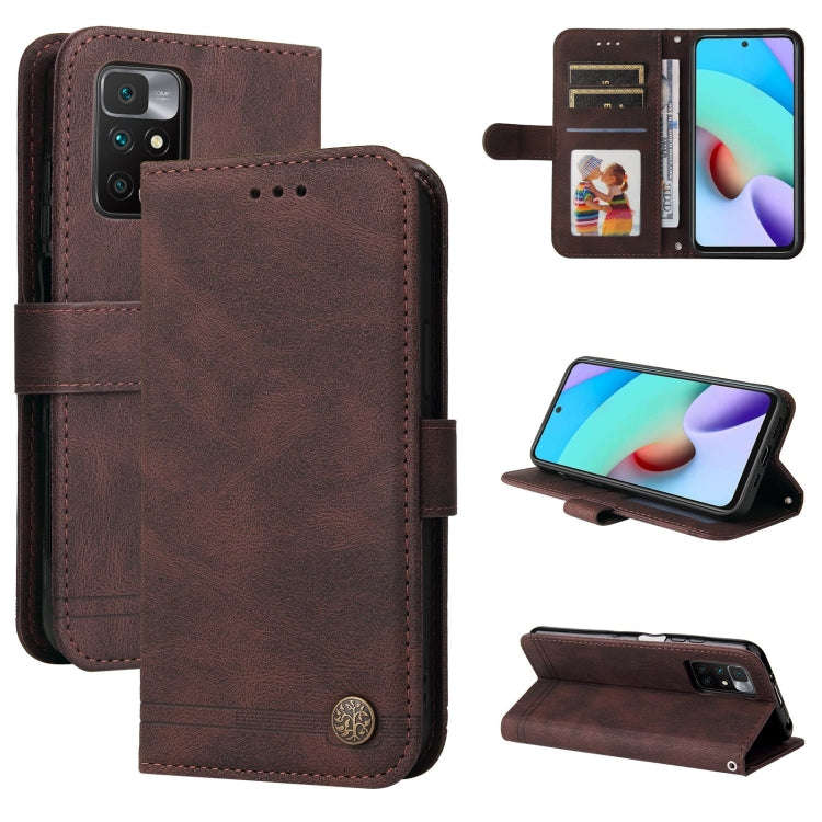 Skin Feel Life Tree Metal Button Horizontal Flip Leather Case with Holder & Card Slot & Wallet & ...