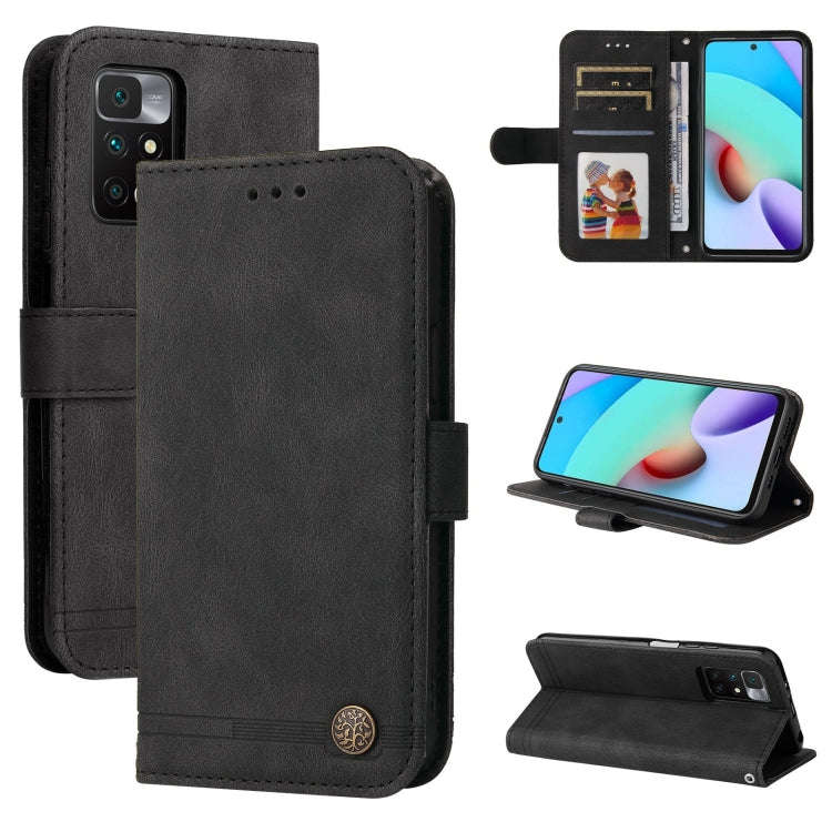 Skin Feel Life Tree Metal Button Horizontal Flip Leather Case with Holder & Card Slot & Wallet & ...