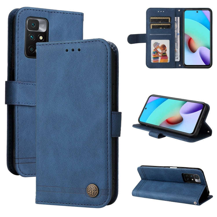 Skin Feel Life Tree Metal Button Horizontal Flip Leather Case with Holder & Card Slot & Wallet & ...