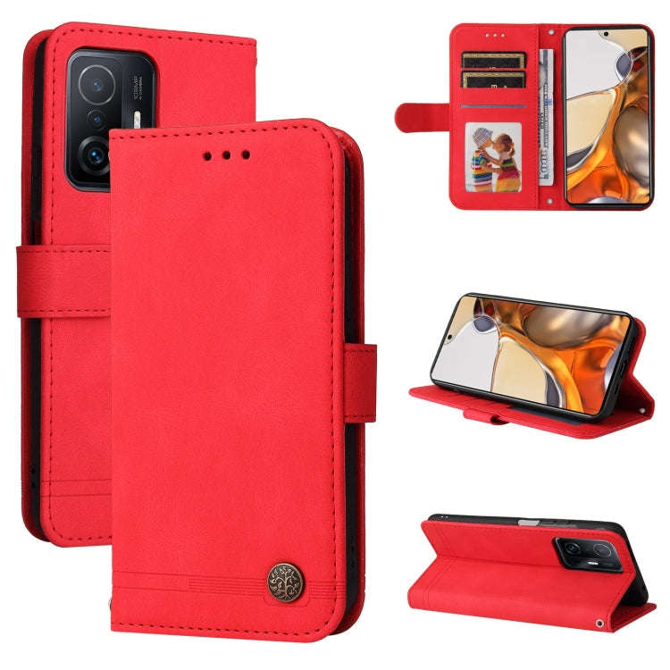 Skin Feel Life Tree Metal Button Horizontal Flip Leather Case with Holder & Card Slot & Wallet & ...