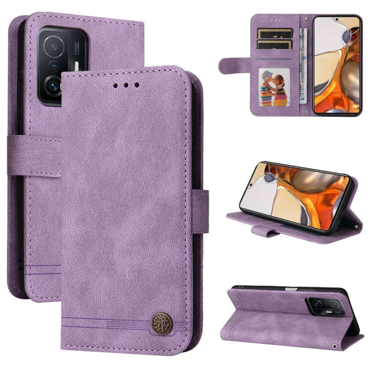 Skin Feel Life Tree Metal Button Horizontal Flip Leather Case with Holder & Card Slot & Wallet & ...