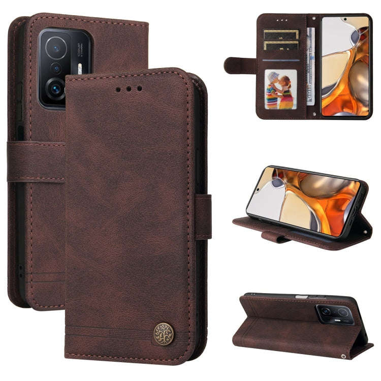 Skin Feel Life Tree Metal Button Horizontal Flip Leather Case with Holder & Card Slot & Wallet & ...