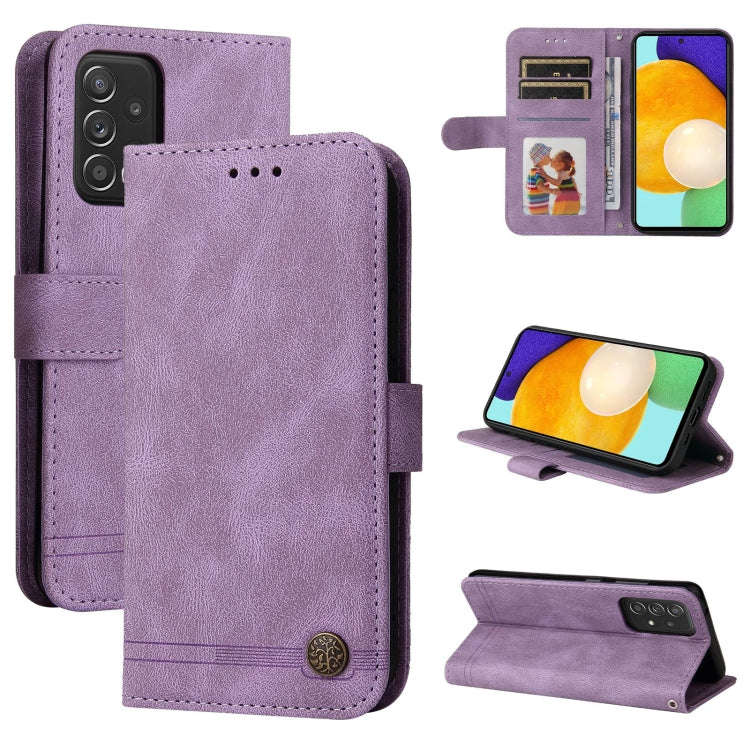 Skin Feel Life Tree Metal Button Horizontal Flip Leather Case with Holder & Card Slot & Wallet & ...