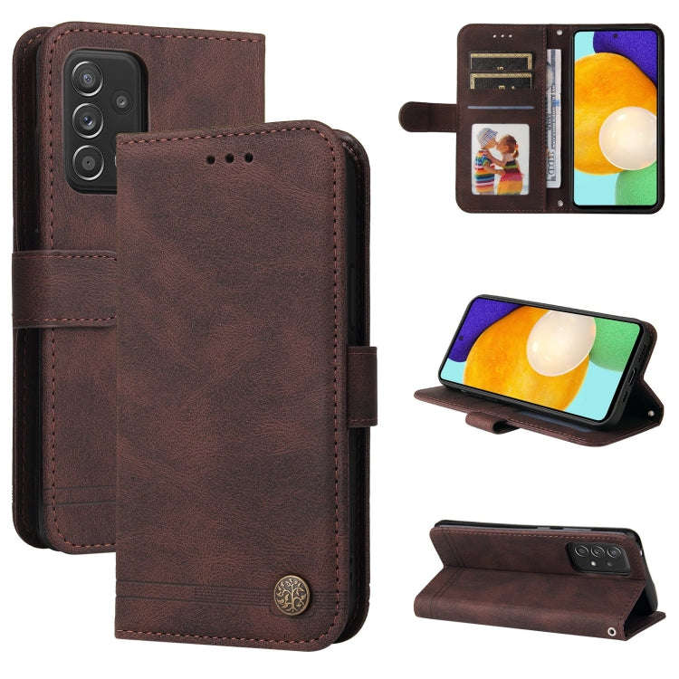 Skin Feel Life Tree Metal Button Horizontal Flip Leather Case with Holder & Card Slot & Wallet & ...