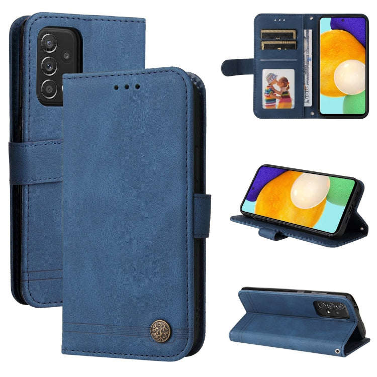 Skin Feel Life Tree Metal Button Horizontal Flip Leather Case with Holder & Card Slot & Wallet & ...