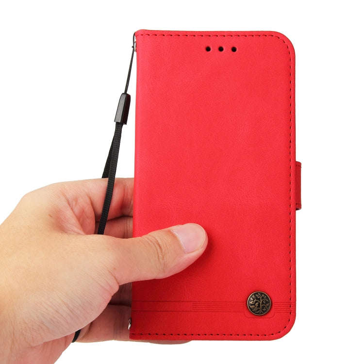 Skin Feel Life Tree Metal Button Horizontal Flip Leather Case with Holder & Card Slot & Wallet & ...