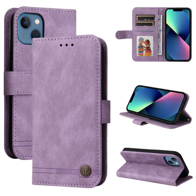 Skin Feel Life Tree Metal Button Horizontal Flip Leather Case with Holder & Card Slot & Wallet & ...