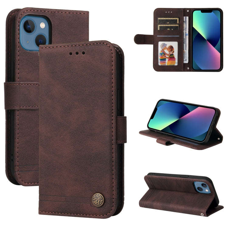Skin Feel Life Tree Metal Button Horizontal Flip Leather Case with Holder & Card Slot & Wallet & ...