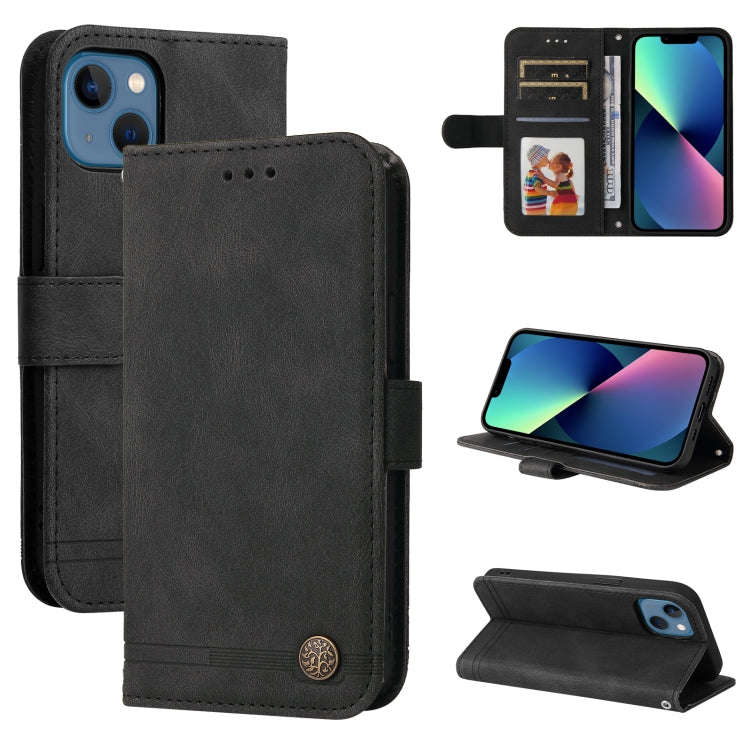 Skin Feel Life Tree Metal Button Horizontal Flip Leather Case with Holder & Card Slot & Wallet & ...