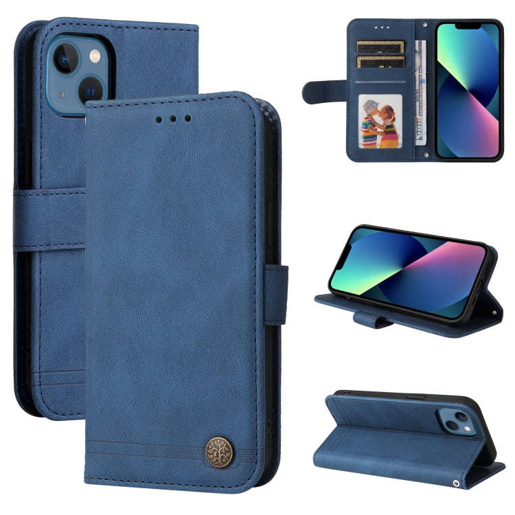 Skin Feel Life Tree Metal Button Horizontal Flip Leather Case with Holder & Card Slot & Wallet & ...