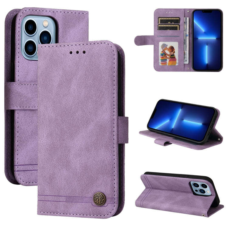 Skin Feel Life Tree Metal Button Horizontal Flip Leather Case with Holder & Card Slot & Wallet & ...