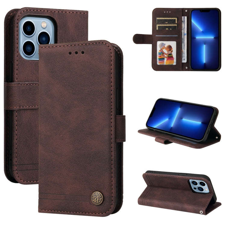 Skin Feel Life Tree Metal Button Horizontal Flip Leather Case with Holder & Card Slot & Wallet & ...