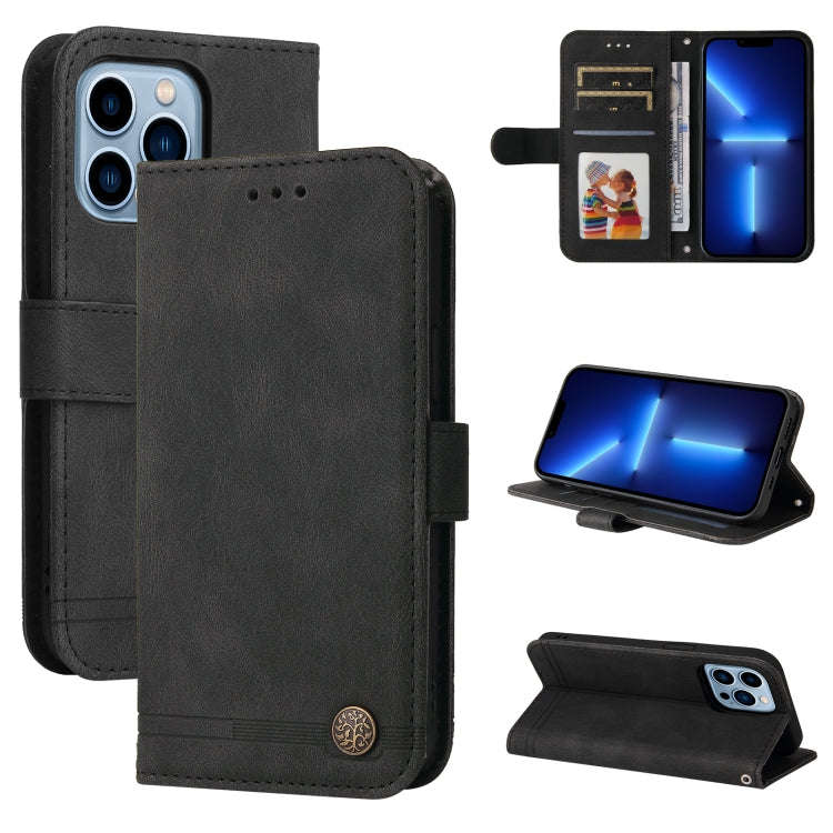 Skin Feel Life Tree Metal Button Horizontal Flip Leather Case with Holder & Card Slot & Wallet & ...