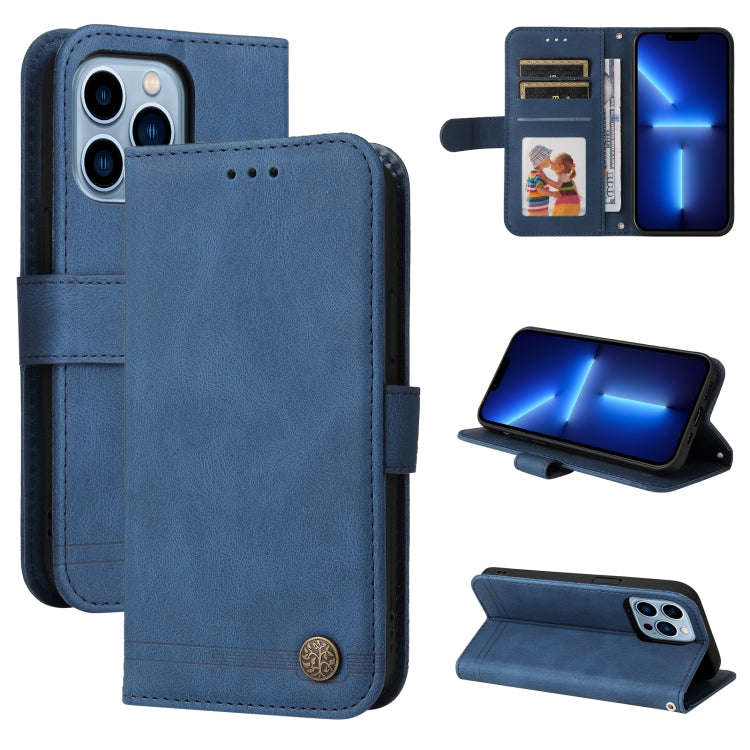 Skin Feel Life Tree Metal Button Horizontal Flip Leather Case with Holder & Card Slot & Wallet & ...