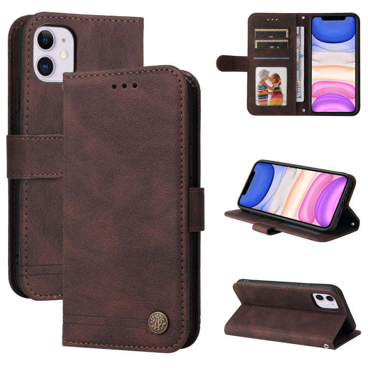 Skin Feel Life Tree Metal Button Horizontal Flip Leather Case with Holder & Card Slot & Wallet & ...